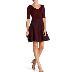 Nina Leonard Burgundy Fit and Flare Sweater Dress Ladies Large